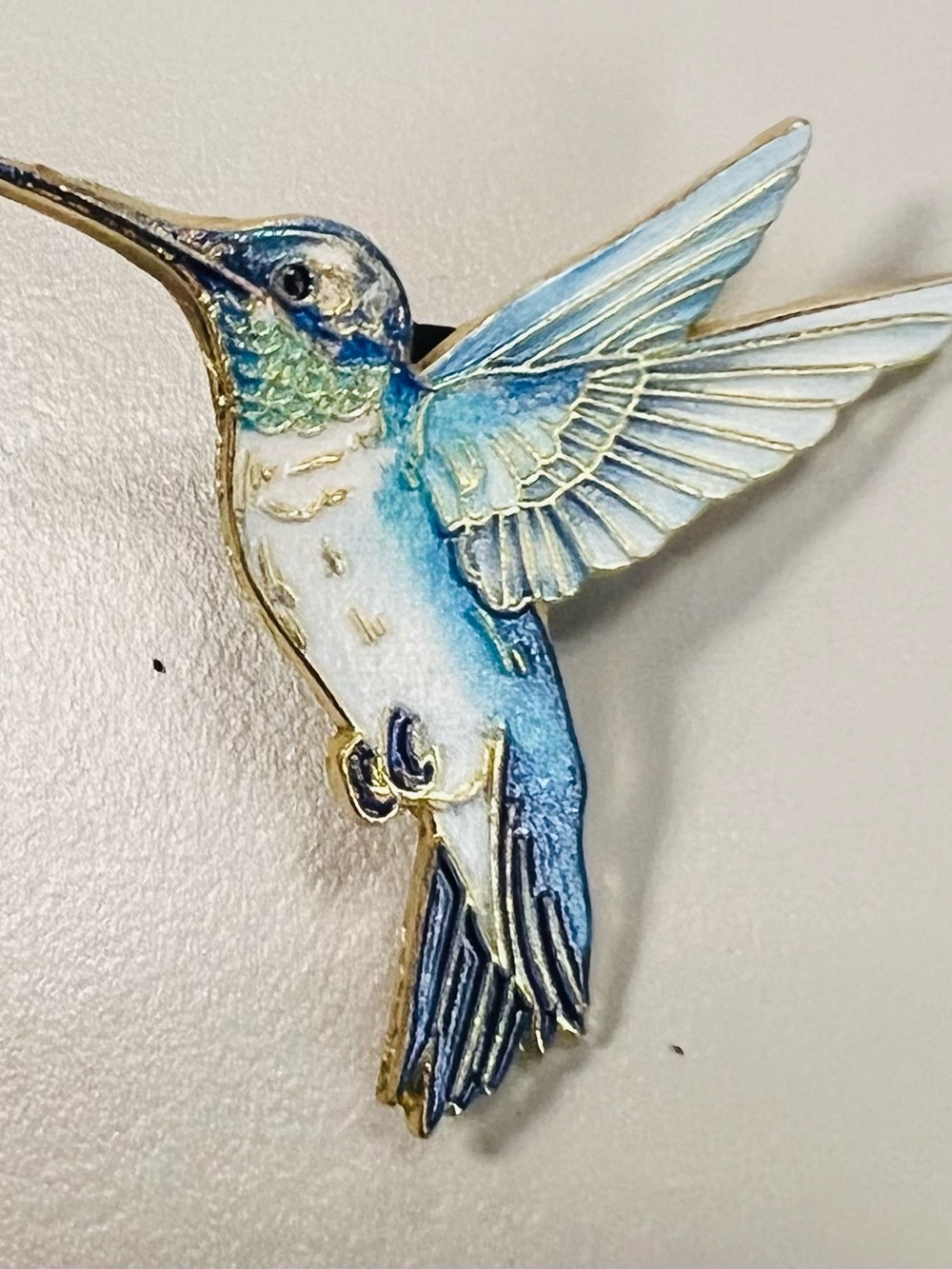 Hummingbird Enamel Pin - Blue and White Bird Brooch